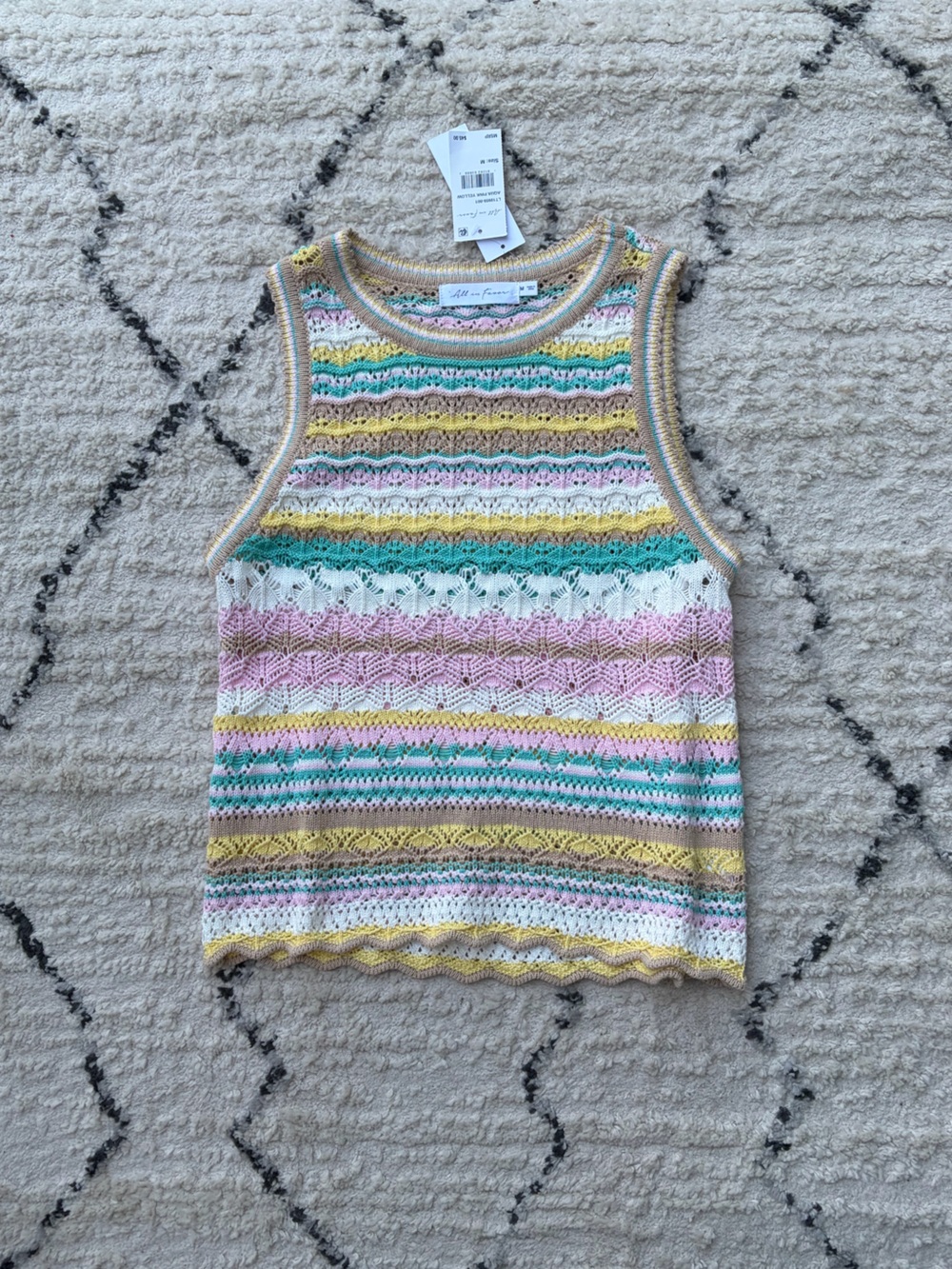 Womens Crochet Stripe Tank Top - Pastel Yellow, Pink & Mint